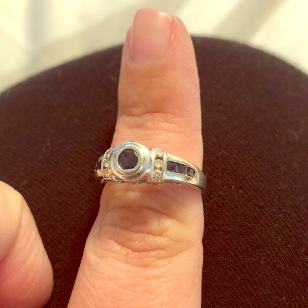 14KT WG Diamond and Sapphire Ring